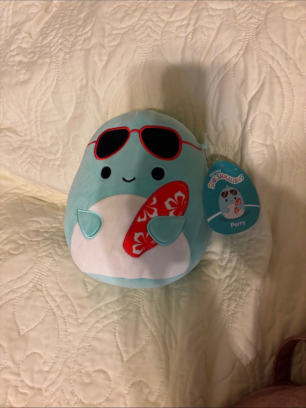 Squishmallows Perry Blue Plush with Red Surfboard and Black Sunglasses - Picture 3 of 10